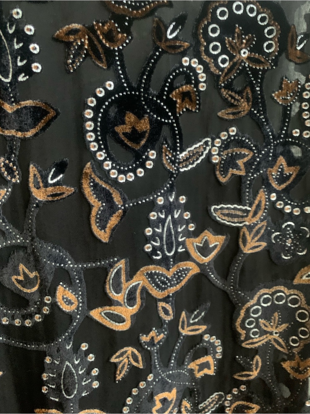 Velvet Burnout Paisley Shawl Black Gold Fringe Boho Evening Wrap 71 in Scarf - Picture 3 of 8